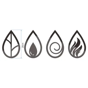 3D acrylic mirror wall stickers, four elements leaf water fire air design, 20cm height decor