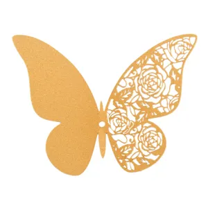 Elegant gold 3D hollow butterfly wall sticker featuring intricate floral pattern for home decor.