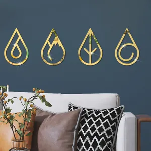 3D acrylic mirror wall stickers, four elements teardrop design, elegant home decor for room.