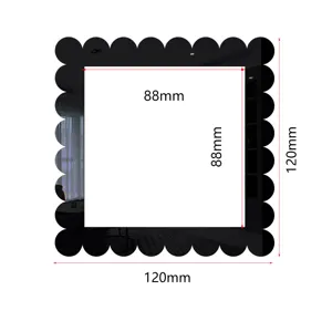 Acrylic square switch mirror sticker detail view, decorative wall sticker size guide.
