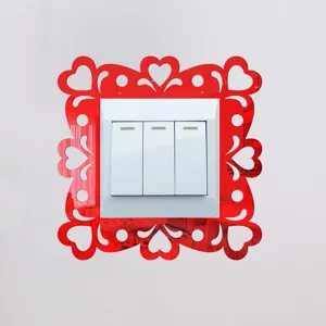Red acrylic mirror light switch surround sticker decorative heart wall plate cover decor