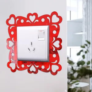 Red acrylic mirror switch sticker decorative wall plate cover for living room home interior decor.