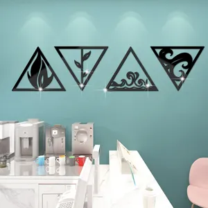 3D Four Elements Acrylic Wall Stickers Black Triangle Mirror Wall Decor for Living Room