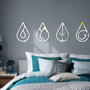3D acrylic mirror wall stickers, water drop shaped decorative decals for bedroom living room.