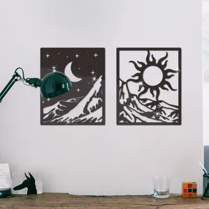 Acrylic sun moon mirror wall sticker 3d stereo home decor detail view, self adhesive.
