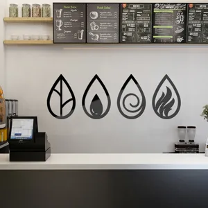 Detailed view of 3D acrylic mirror wall stickers featuring four elements earth water air fire.