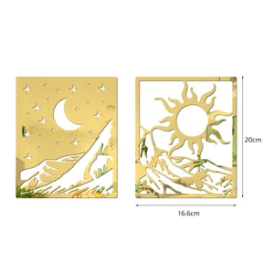 3D acrylic mirror wall sticker sun moon design self-adhesive home decor 20x16.6cm
