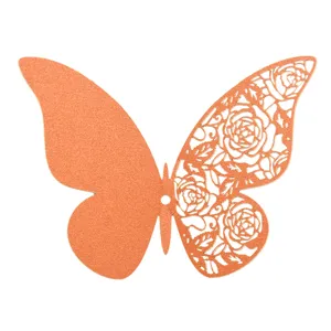 Detail close-up of 3D hollow pearlescent paper butterfly wall sticker for home decor.