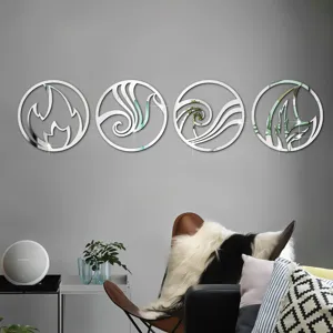 Four elements acrylic mirror wall stickers round 3D decorative stickers for modern living room home decor