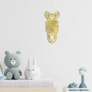 Detailansicht des goldenen geometrischen Zebra Acryl Spiegel Wandaufklebers im Kinderzimmer.