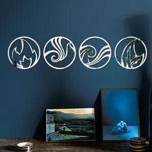 3D Four Elements Acrylic Wall Mirror Stickers Round Self-Adhesive Home Decor Art