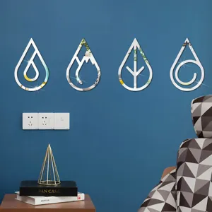 3D acrylic mirror wall stickers set, waterproof geometric wall decor for living room.
