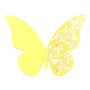 Yellow hollow rose pattern butterfly paper sticker close up detail view for decor