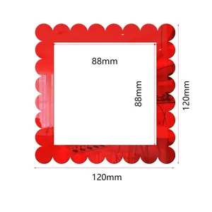 Acrylic mirror switch sticker, square scalloped wall decor, 120x120mm reflective home decal.