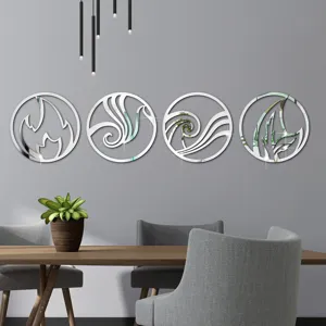 3D acrylic mirror wall sticker set featuring four elements fire water earth air round home decor