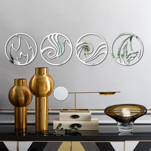 Detailed close-up view of the 3D acrylic mirror wall stickers featuring four elements design.
