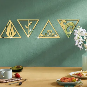 3D acrylic mirror wall stickers, self-adhesive triangle four elements decor for room background.