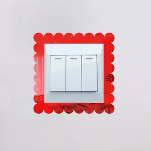 Acrylic mirror wall switch sticker, red scalloped frame cover for home living room decor.