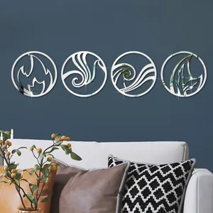 Detailed view of the 3D acrylic mirror wall stickers featuring four elements design.