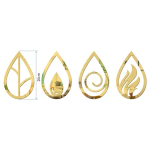 3D acrylic mirror wall sticker set, four elements teardrop design, self-adhesive home decor.