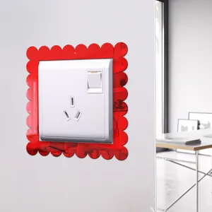 Red acrylic mirror switch sticker, decorative scalloped wall sticker for home decor and bedroom.