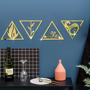 3D Acrylic Mirror Wall Stickers Four Elements Triangle Wall Decor Gold Self-Adhesive.