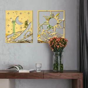 3D Sun Moon Acrylic Mirror Wall Stickers Gold Decorative Wall Art for Living Room Decor