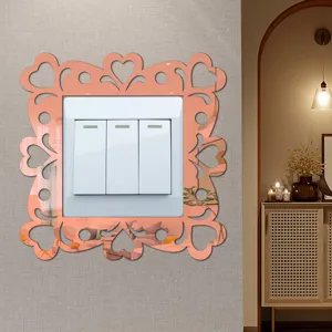 Acrylic mirror light switch sticker with heart cutout decorative wall plate cover for home