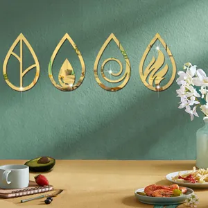 3D acrylic mirror wall sticker set featuring four elements design for home interior decor.
