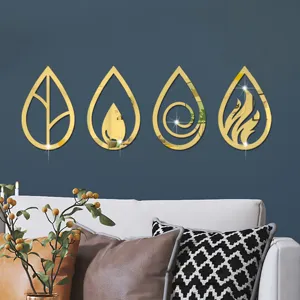 3D acrylic mirror wall stickers four elements gold home decor art wall decals set
