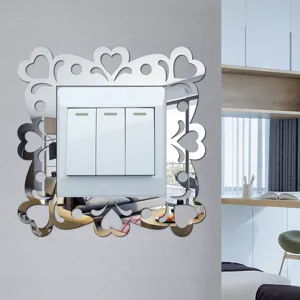 Acrylic Mirror Wall Switch Sticker Hollow Heart Design Reflective Socket Cover For Living Room Bedroom Home Decor