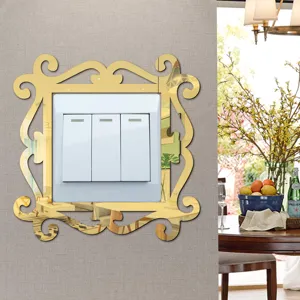 Gold Acrylic Mirror Light Switch Sticker Vintage Ornate Frame Wall Plate Cover Home Decor