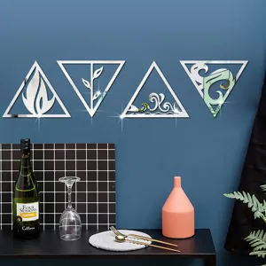 3D acrylic mirror wall stickers four elements triangle decor stickers for living room art
