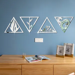 3D Acrylic Mirror Wall Stickers Triangle Four Elements Wall Decor Self Adhesive Stickers