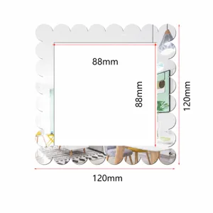 Acrylic square mirror wall sticker with scalloped edges size 120x120mm decorative