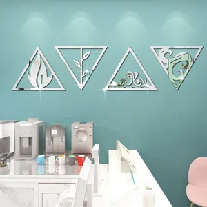 3D Four Elements Acrylic Wall Mirror Stickers Triangle Decorative Art Murals for Home Decor