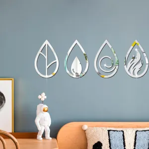 3D acrylic mirror wall stickers, four elements wall decor for living room bedroom home.