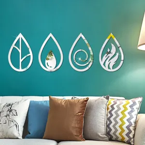 3D Acrylic Mirror Wall Stickers Four Elements Leaf Water Flame Self Adhesive Wall Decor
