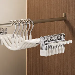 Household Pants Hanger Traceless Skirt Rack Anti-Slip Metal Clip Closet Organizer Space Saving Short Neck Pants Holder