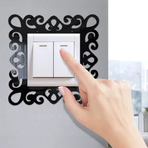 Black acrylic mirror wall switch sticker decorative frame for home living room bedroom use