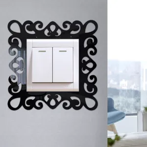 Acrylic mirror switch sticker, decorative wall plate cover with elegant baroque design.