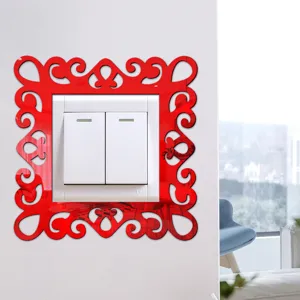 Acrylic mirror switch sticker, red hollow decorative wall plate cover for living room bedroom.