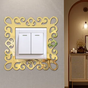 Gold acrylic mirror switch sticker decorative wall plate cover for modern home decor.