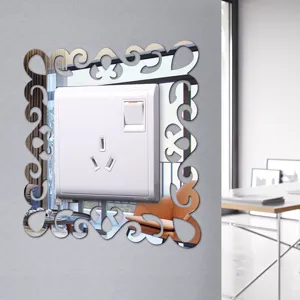 Acrylic mirror switch sticker decorative wall plate cover hollow carved frame for home living room decor