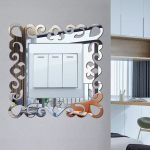 Acrylic mirror square switch sticker, decorative wall plate cover for home interior room.