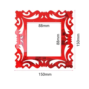 Acrylic mirror switch sticker detail view, red carved square frame 150x150mm.