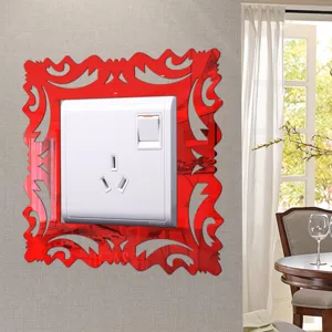 Red acrylic mirror wall switch sticker decorative hollow cover plate for home room decor