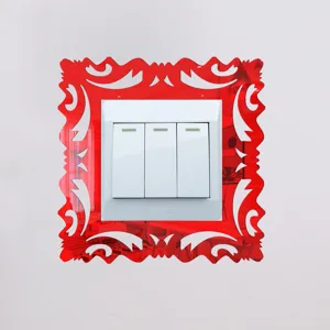 Red acrylic mirror switch sticker, decorative wall plate cover for home living room.