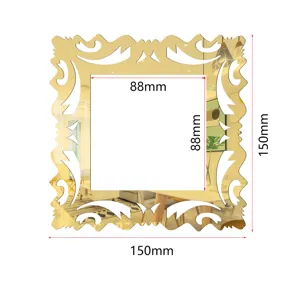 Gold acrylic mirror square switch sticker wall decor 150x150mm reflective home art.
