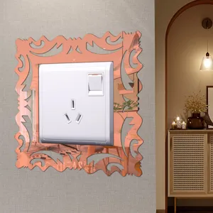 Acrylic mirror switch sticker, rose gold hollow wall decor decal for living room bedroom details.